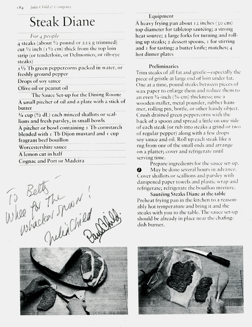 Julia Child, Paul Child, Steak Diane, recipe