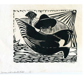 Louis Monza Linocut Man with a double birds 1990